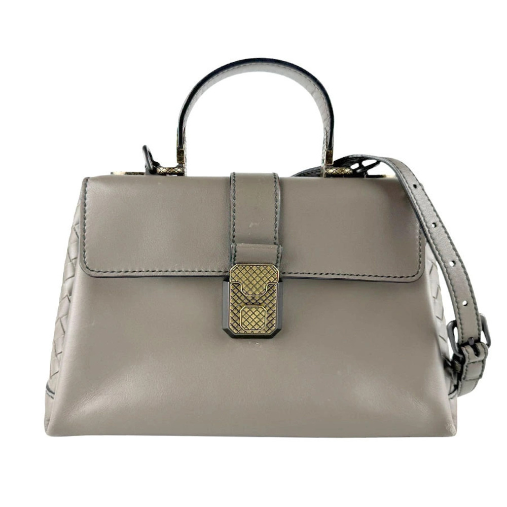 Bottega Veneta 2way Shoulder Bag Intrecciato Piazza leather Greige Gray